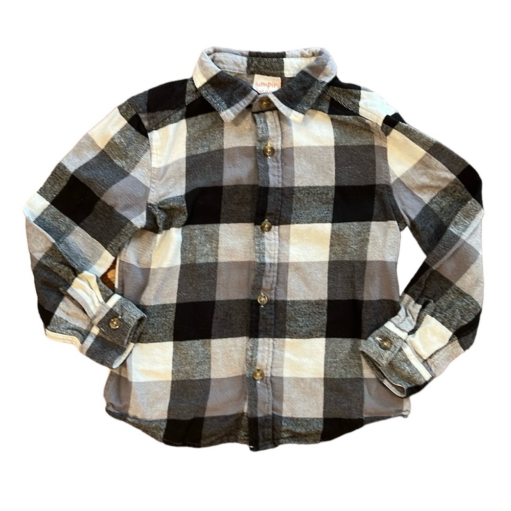 White/Black/Gray Buffalo Plaid Flannel Button Down Shirt Size 4T